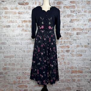 True Vintage 90s Floral 3/4 Sleeve Cardigan Overlay Pleated Tie Waist Midi Dress